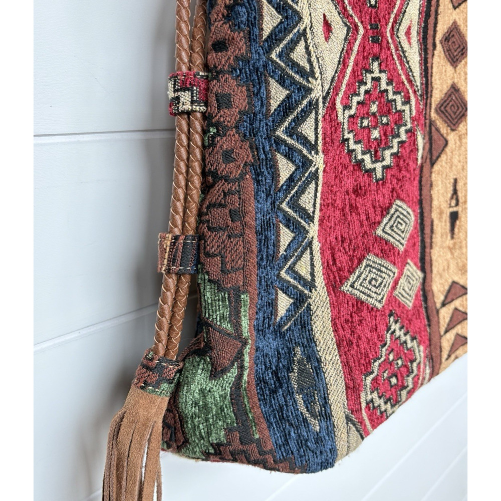 Southwestern Tapestry Hobo Bag Woven Fringe Boho Aztec Slouchy Handbag Purse - Picture 8 of 16